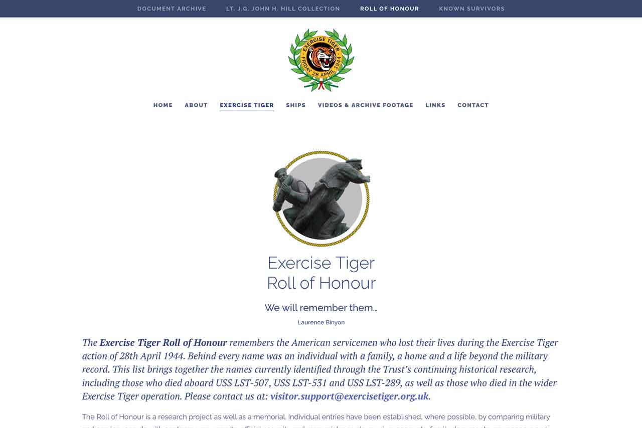 Exercise Tiger website: The Roll of Honour web page.